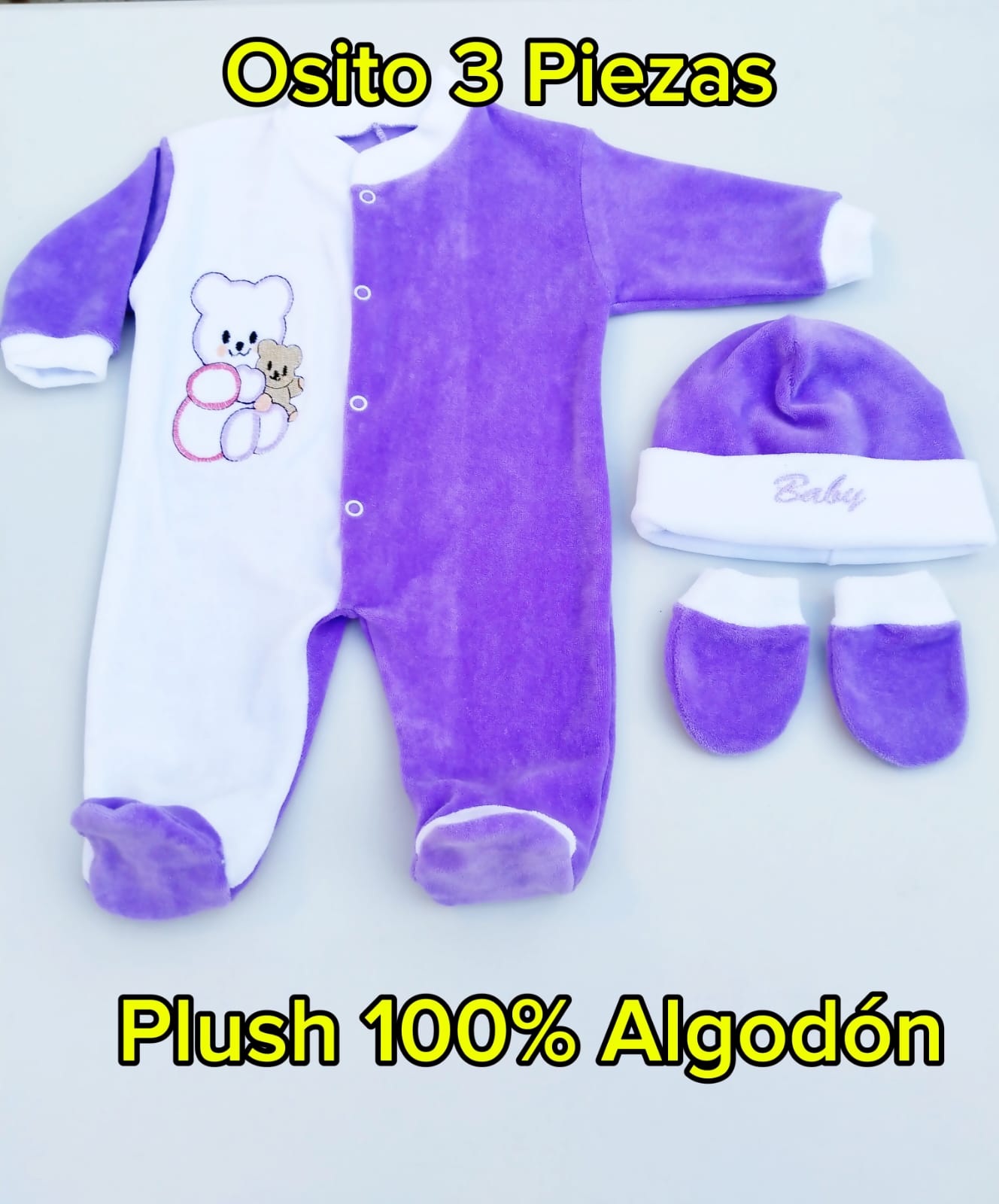 Osito plush 3 Piezas Plush Algodón – Lila | Baby Babylette