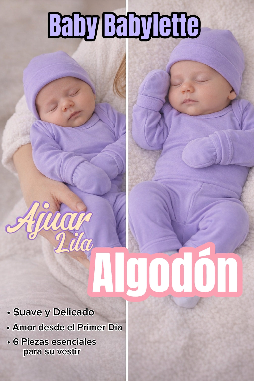 Ajuar de 6 Piezas para Recién Nacido Niña liso – Suavidad y Comodidad desde el Primer Día