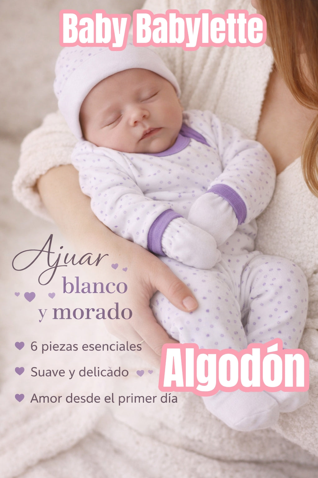 Ajuar 6 Piezas niña estampado para Recién Nacido – Suavidad 100% Algodón para sus Primeros Días