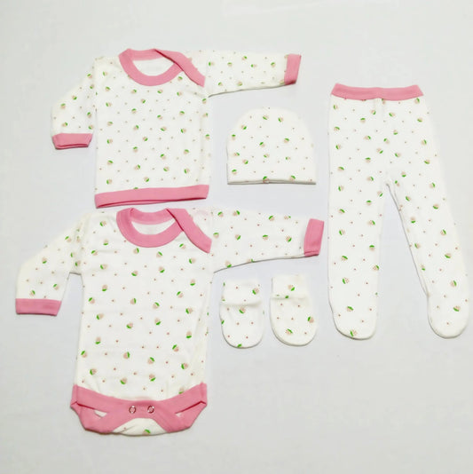 Ajuar Bebé 5 Piezas 100% Algodón Rosado | Recién Nacido 0-3 Meses