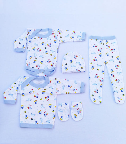 Ajuar Bebé Estampado 5 Piezas 100% Algodón | Recién Nacido