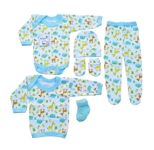 Ajuar 6 Piezas Estampado Animalitos para Recién Nacido – 100% Algodón