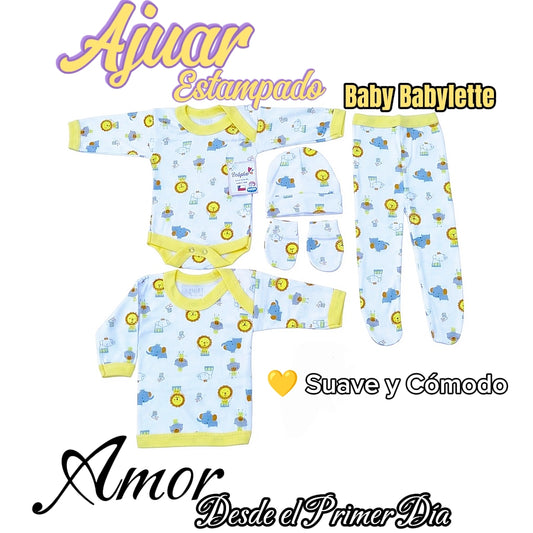 Ajuar Bebé Recién Nacido 6 Piezas Algodón Estampado Babylette