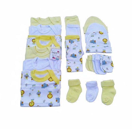 Ajuar Completo 18 Piezas Estampado para Recién Nacido – 100% Algodón